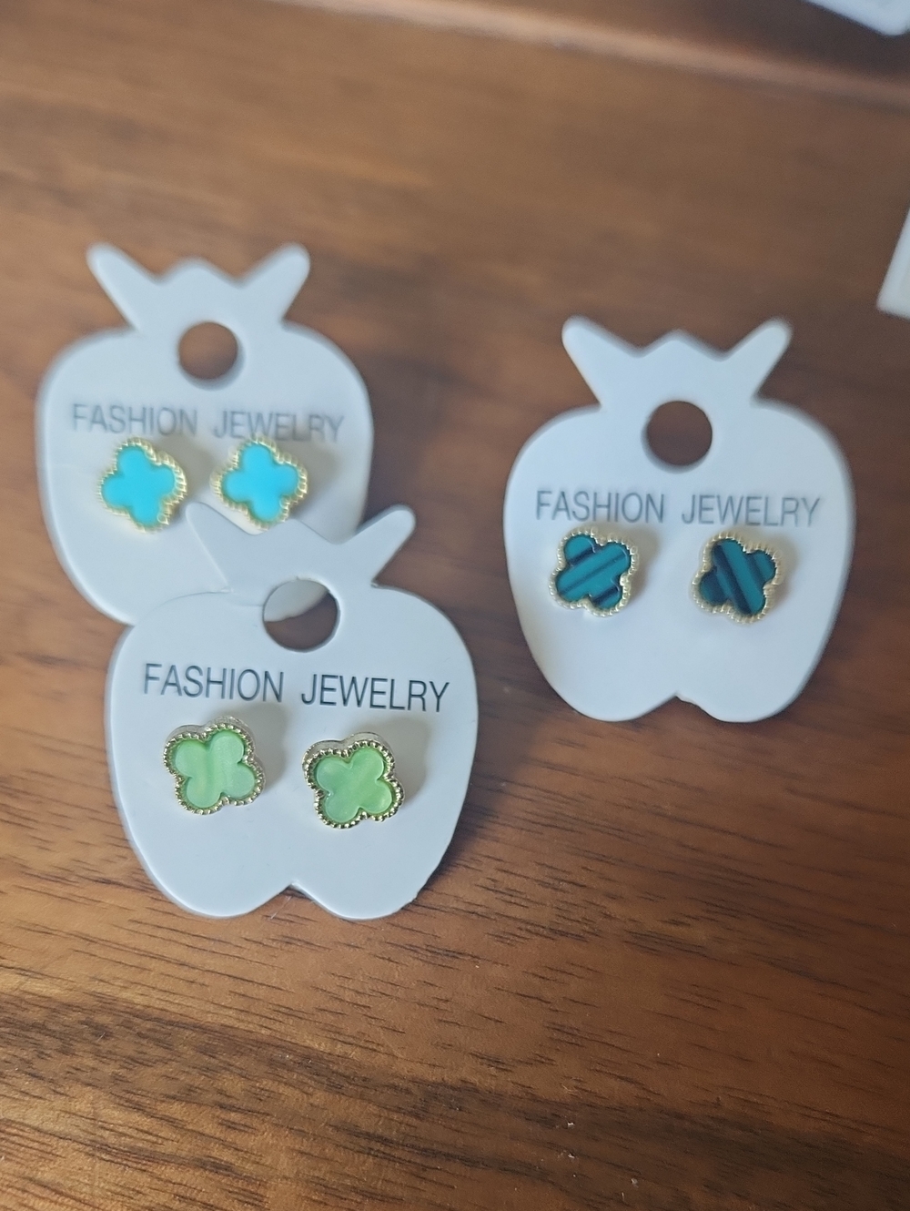 Fashion Jewelry Clover Stud Earrings - Teal, Aqua & Lime Green